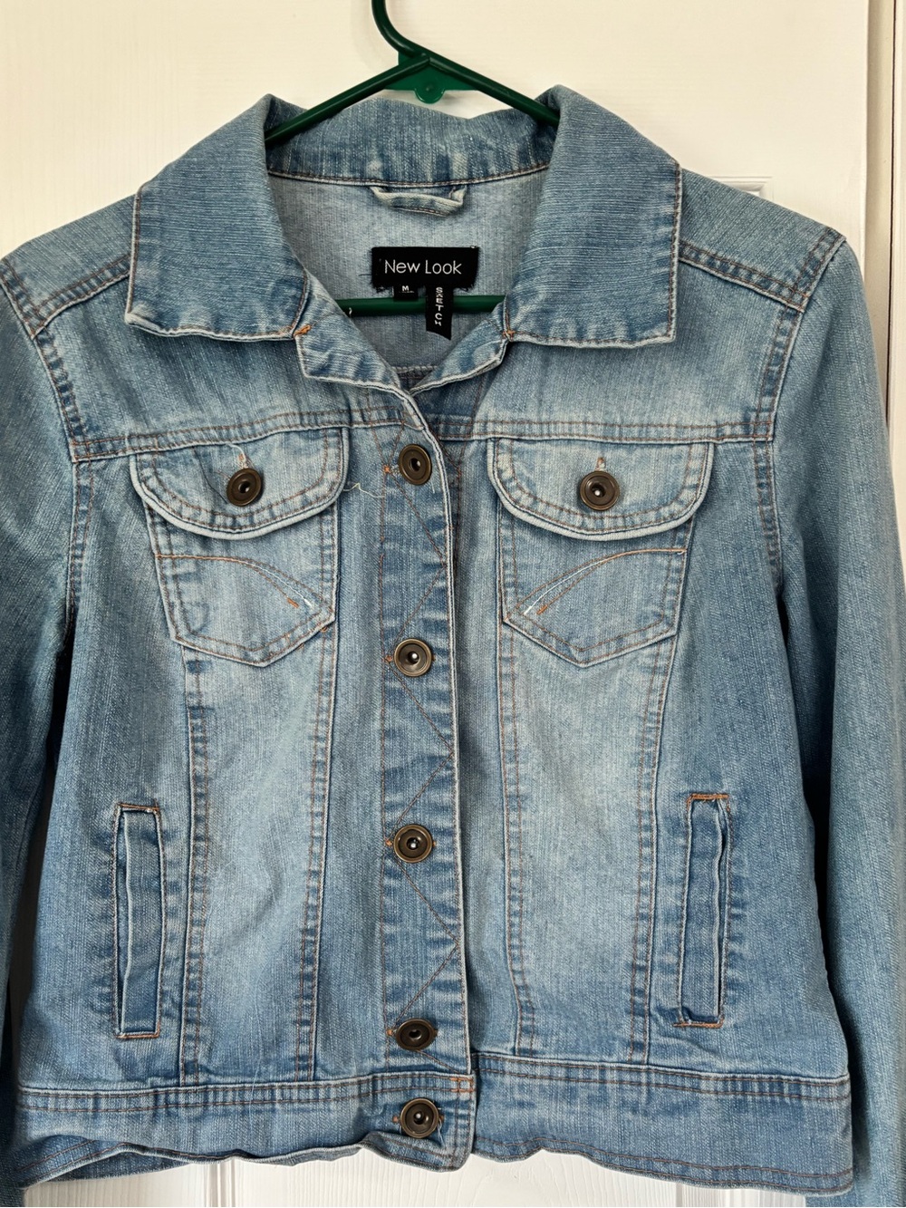 New Look Dolly Pardon Graphic Demin Floral Appliqué Stretch Jean Jacket Medium - Picture 2 of 10